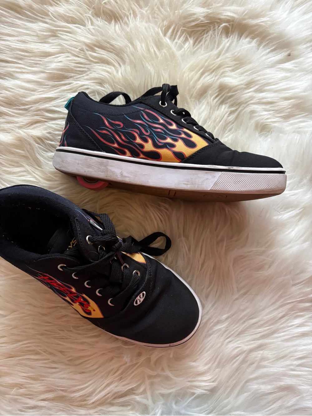 Heelys Black Sneakers with Red-Orange-Yellow Flame Graphics